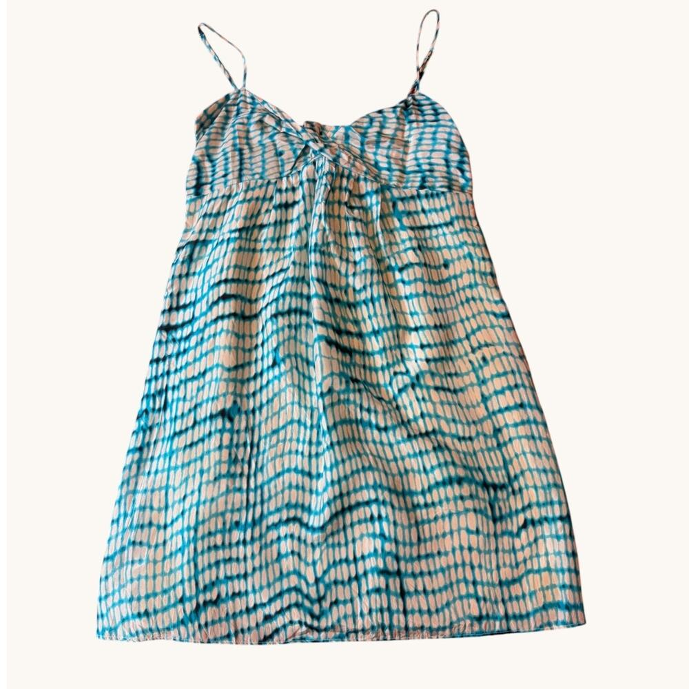 ANN TAYLOR Women's Silk Babydoll Dress 8 Blue White Tie Dye Shibori Straps NWT